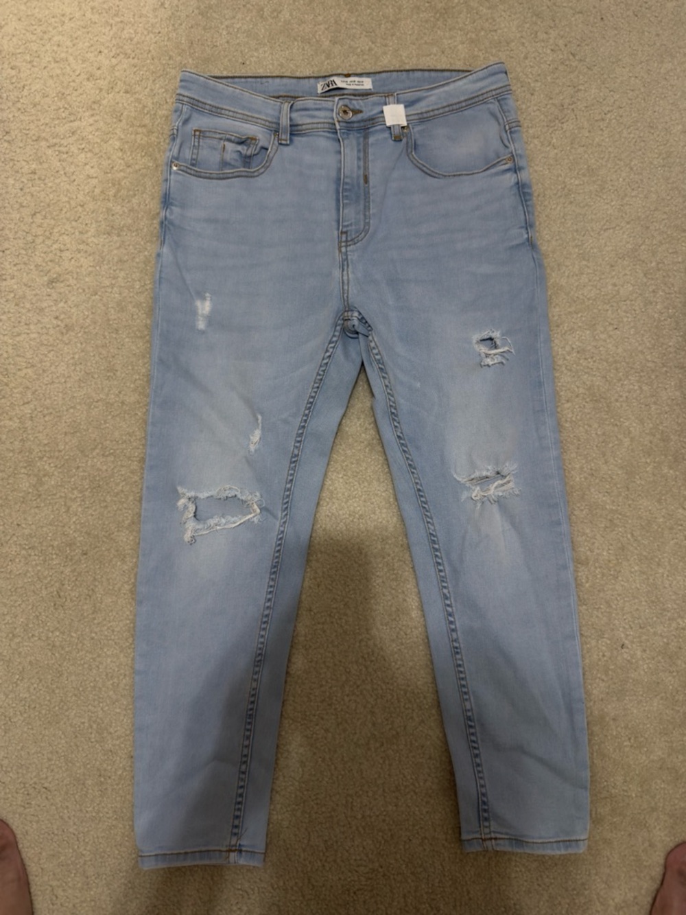 BRAND NEW ZARA MENS STRETCH SLIM DENIM CROPPED RIPPED STYLE - 31x28